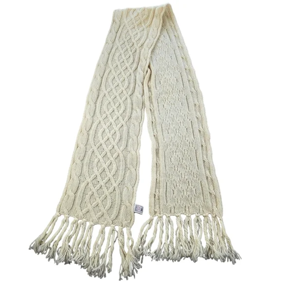 Y2K '04 Old Navy Lambswool Cable Knit Fringe Scarf & Mini Skirt Set S/M Cream - Picture 10 of 13